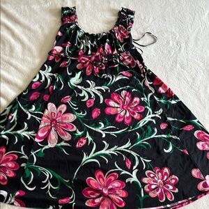 Floral Sleeveless Dress with Pink and Green Accents